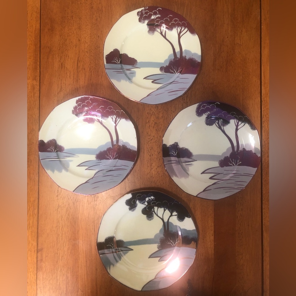 Set Of 4 Gold Castle Chikusa Japan Dessert Salad Plates Lusterware Iridescent